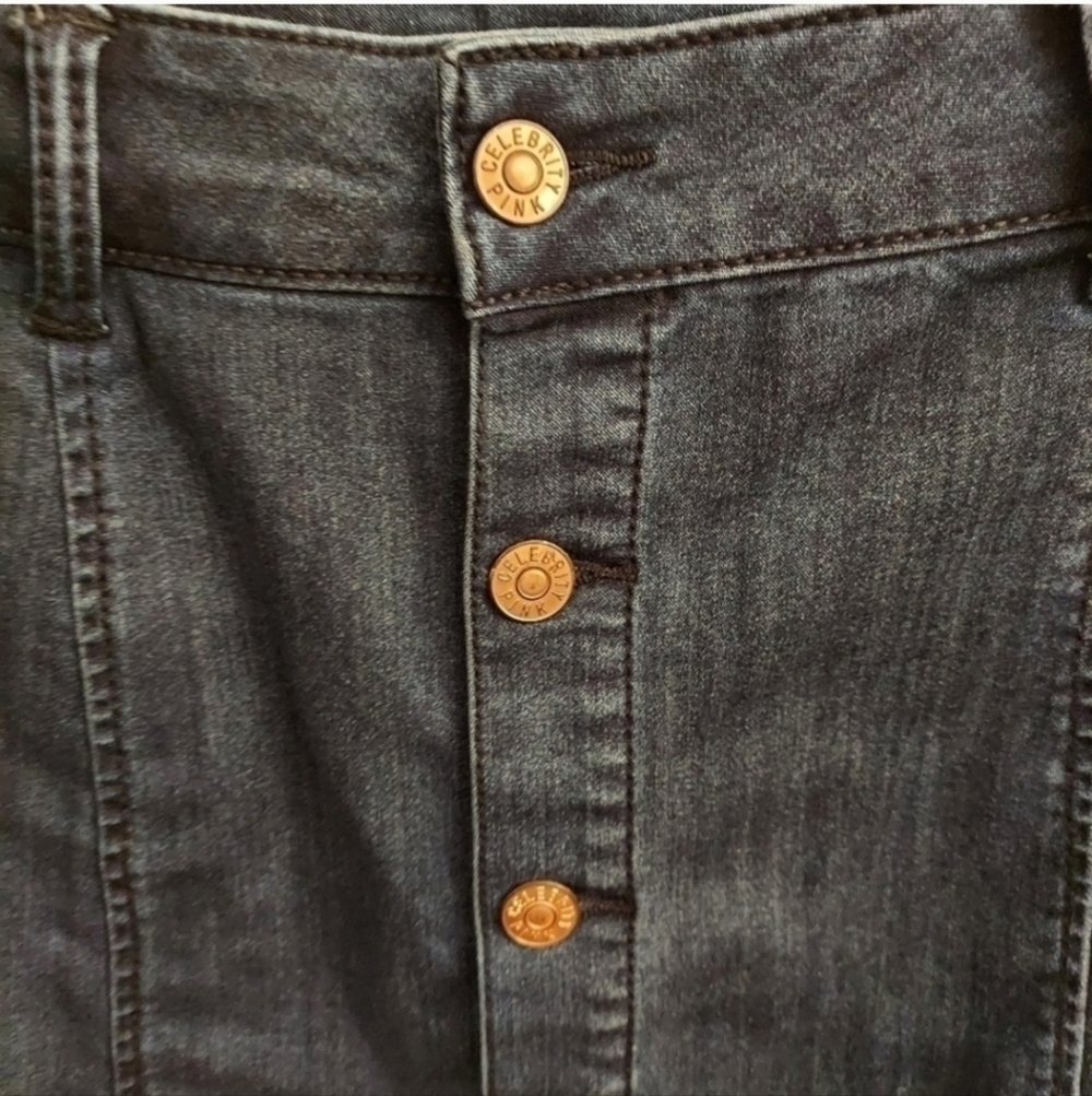 CELEBRITY PINK Dark Wash Mini Button Down Denim Skirt - Picture 3 of 11